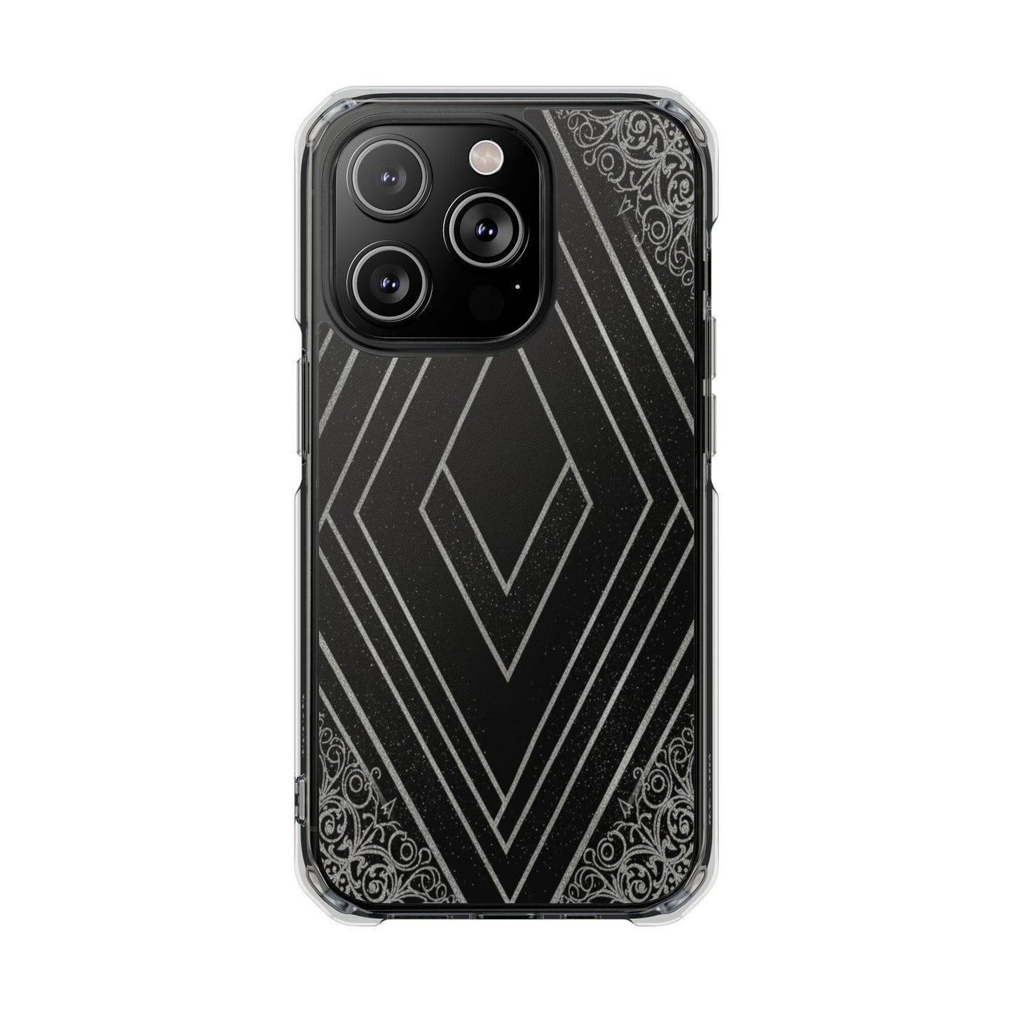 Clear Magnetic Phone Case — Geometric Diamond Pattern with Filigree Corners