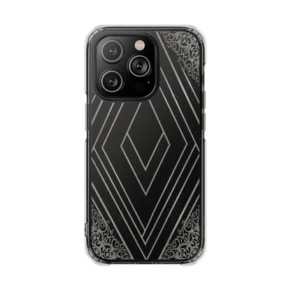 Clear Magnetic Phone Case — Geometric Diamond Pattern with Filigree Corners