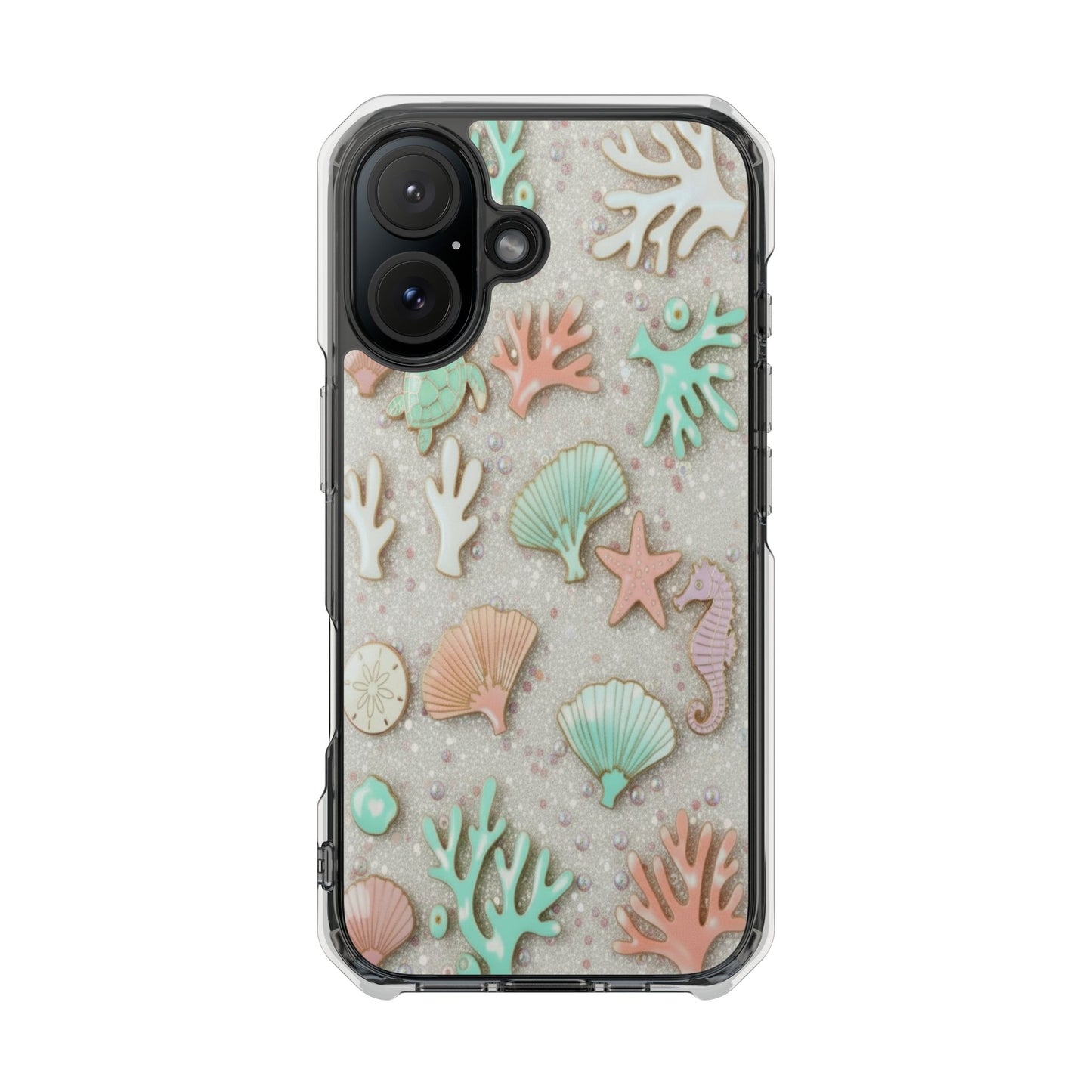 Clear Impact Phone Case — Pastel Seashell & Coral Beach Design (Magnetic)