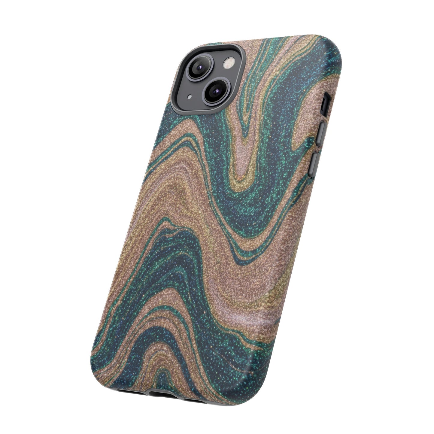 Marbled Teal & Gold Phone Case — Glitter Swirl Tough Case