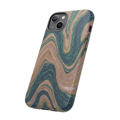 Marbled Teal & Gold Phone Case — Glitter Swirl Tough Case