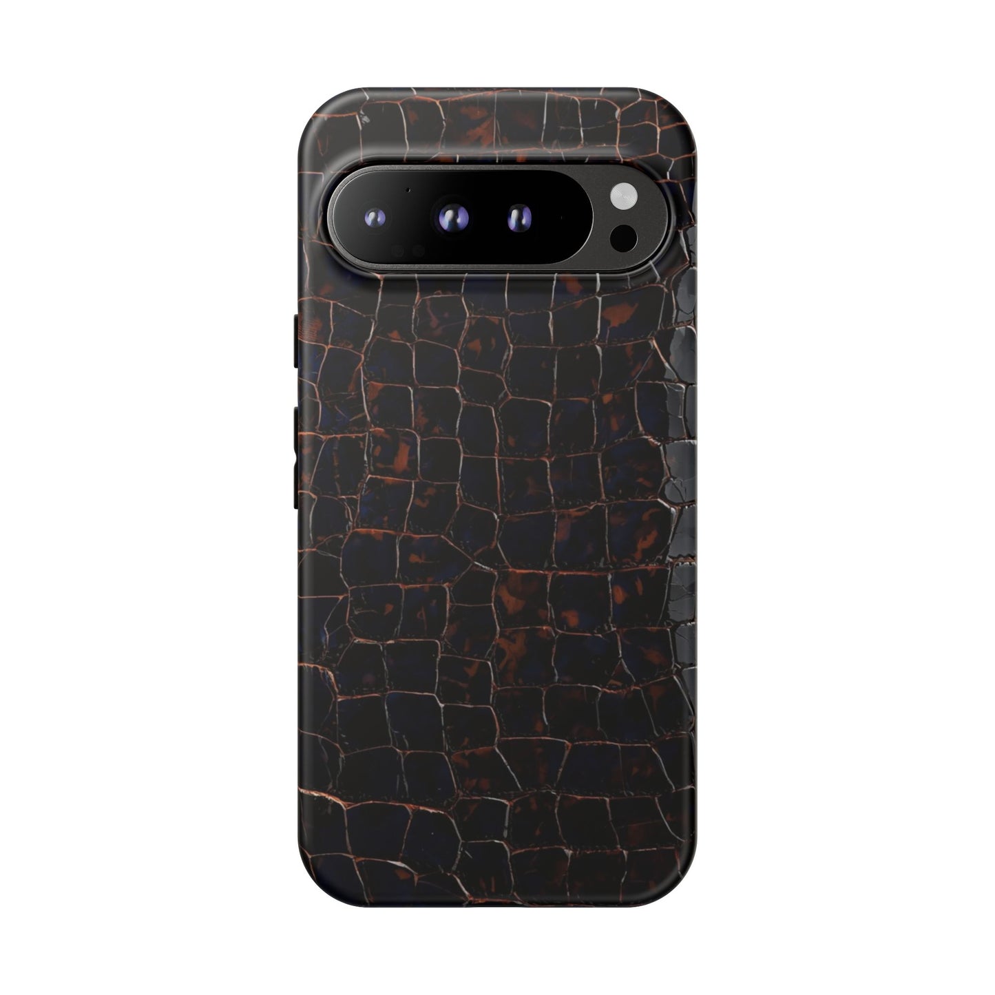 Croc-Embossed Tough Phone Case — Shockproof Black Alligator Texture