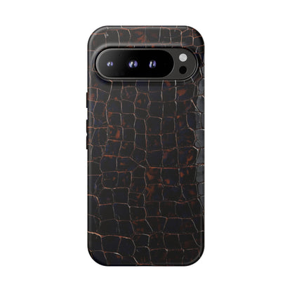 Croc-Embossed Tough Phone Case — Shockproof Black Alligator Texture
