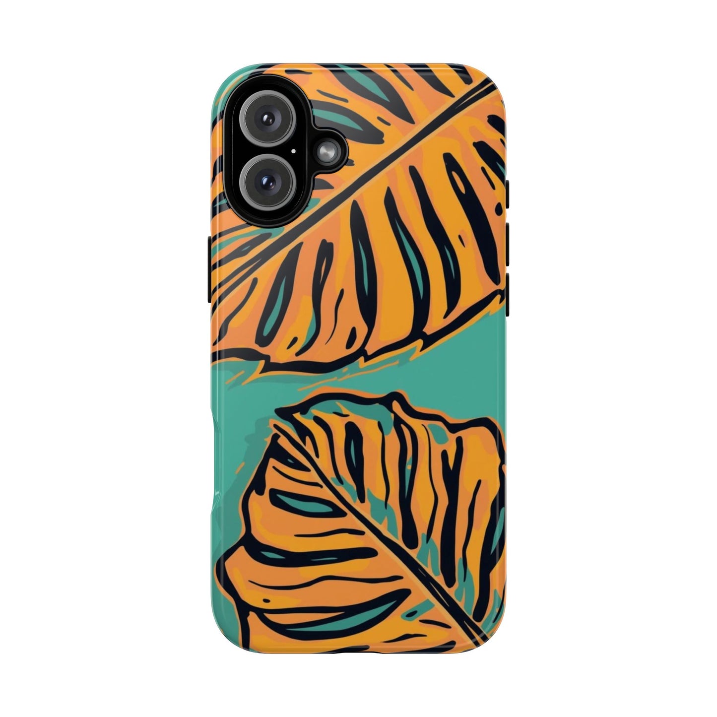 Tropical Leaf Tough Phone Case — Orange Monstera Design on Teal