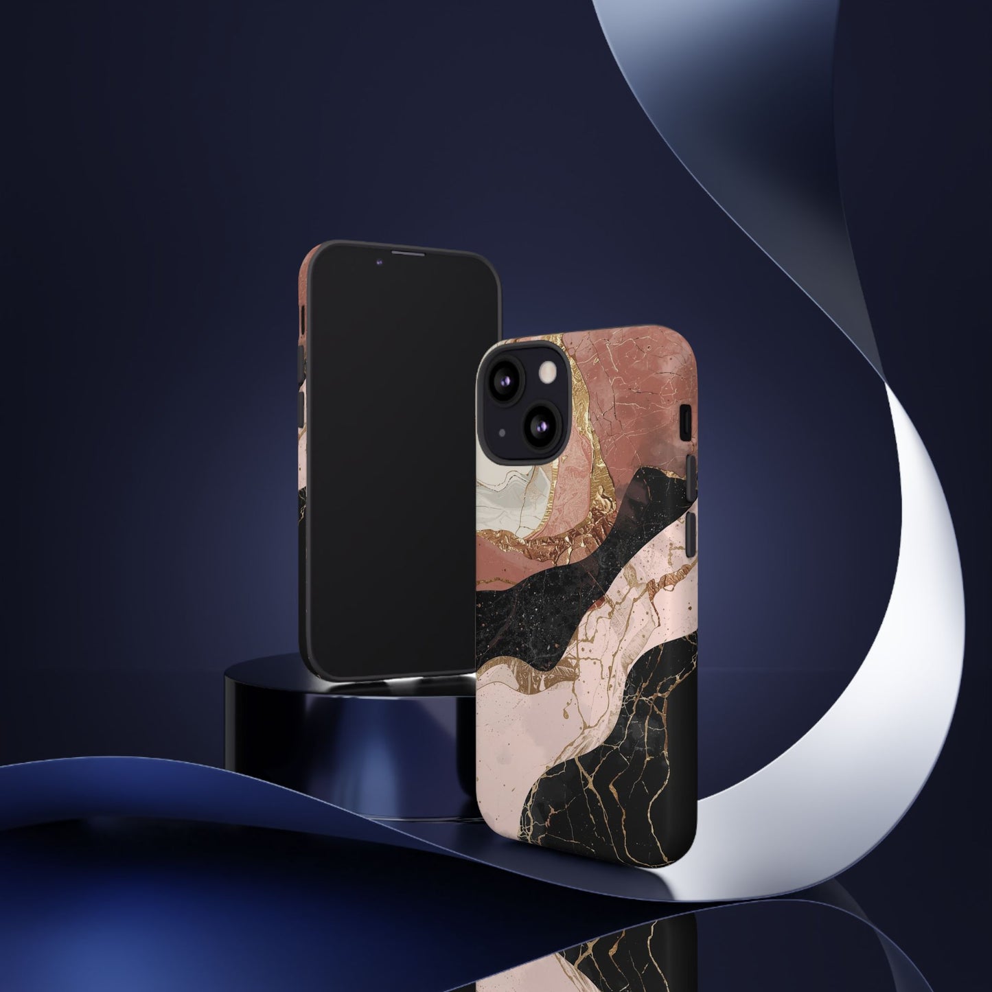 Marbled Rose Gold Phone Case — Abstract Pink & Black Protective Tough Case