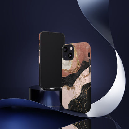 Marbled Rose Gold Phone Case — Abstract Pink & Black Protective Tough Case