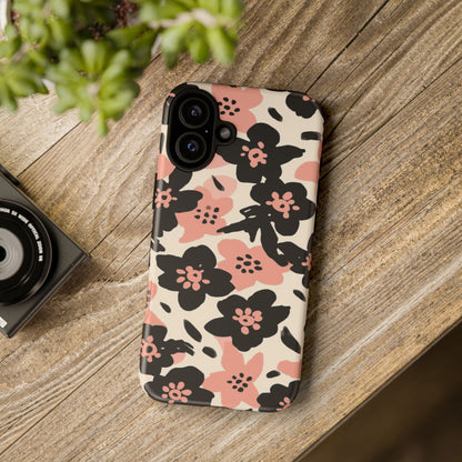 Floral Phone Case — Pink & Black Retro Blossom Protective Cover