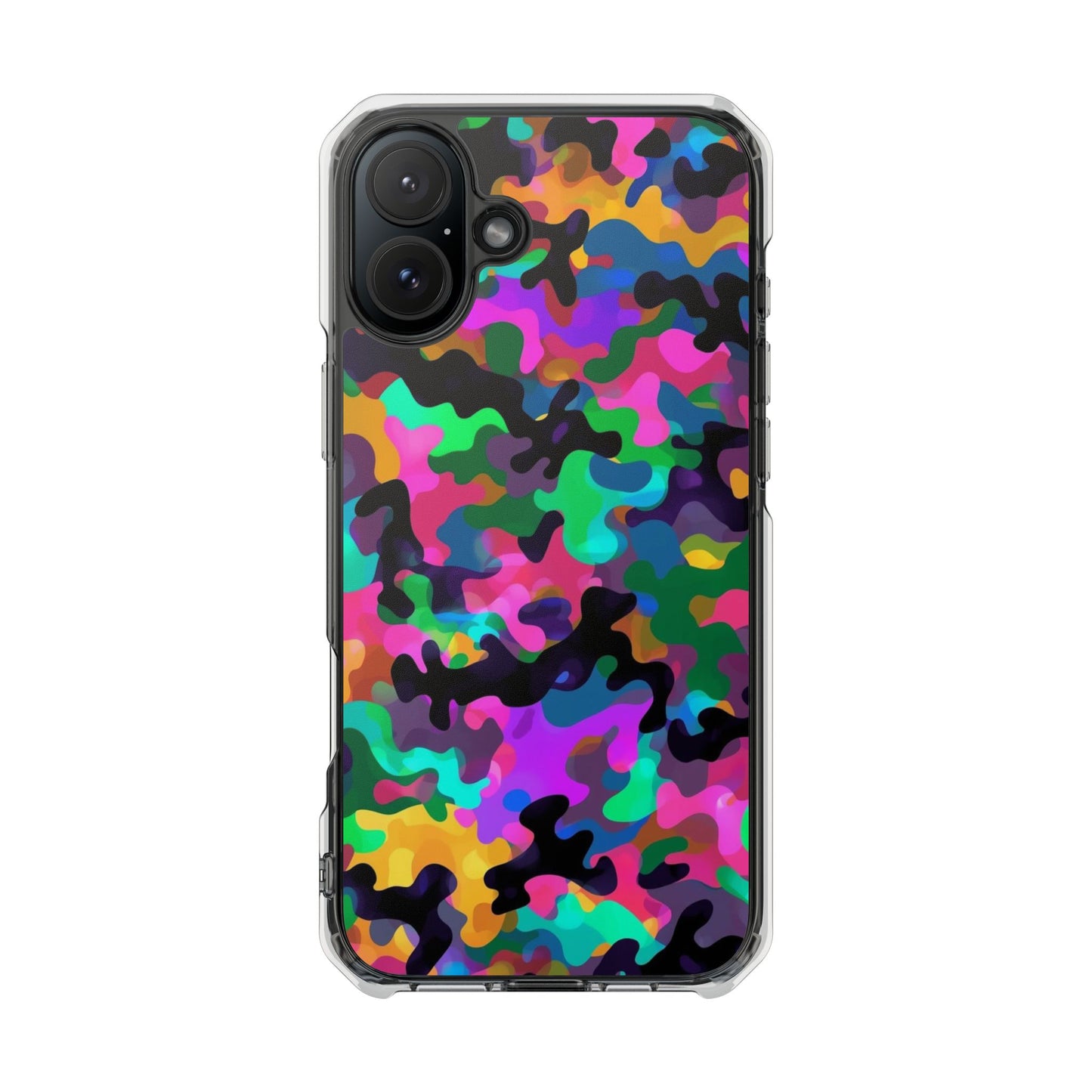 Clear Magnetic Impact Phone Case — Neon Camo Protective Cover