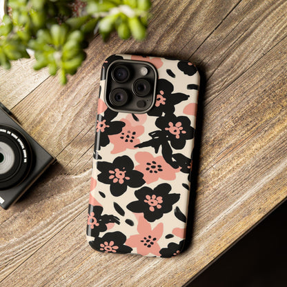 Floral Phone Case — Pink & Black Retro Blossom Protective Cover