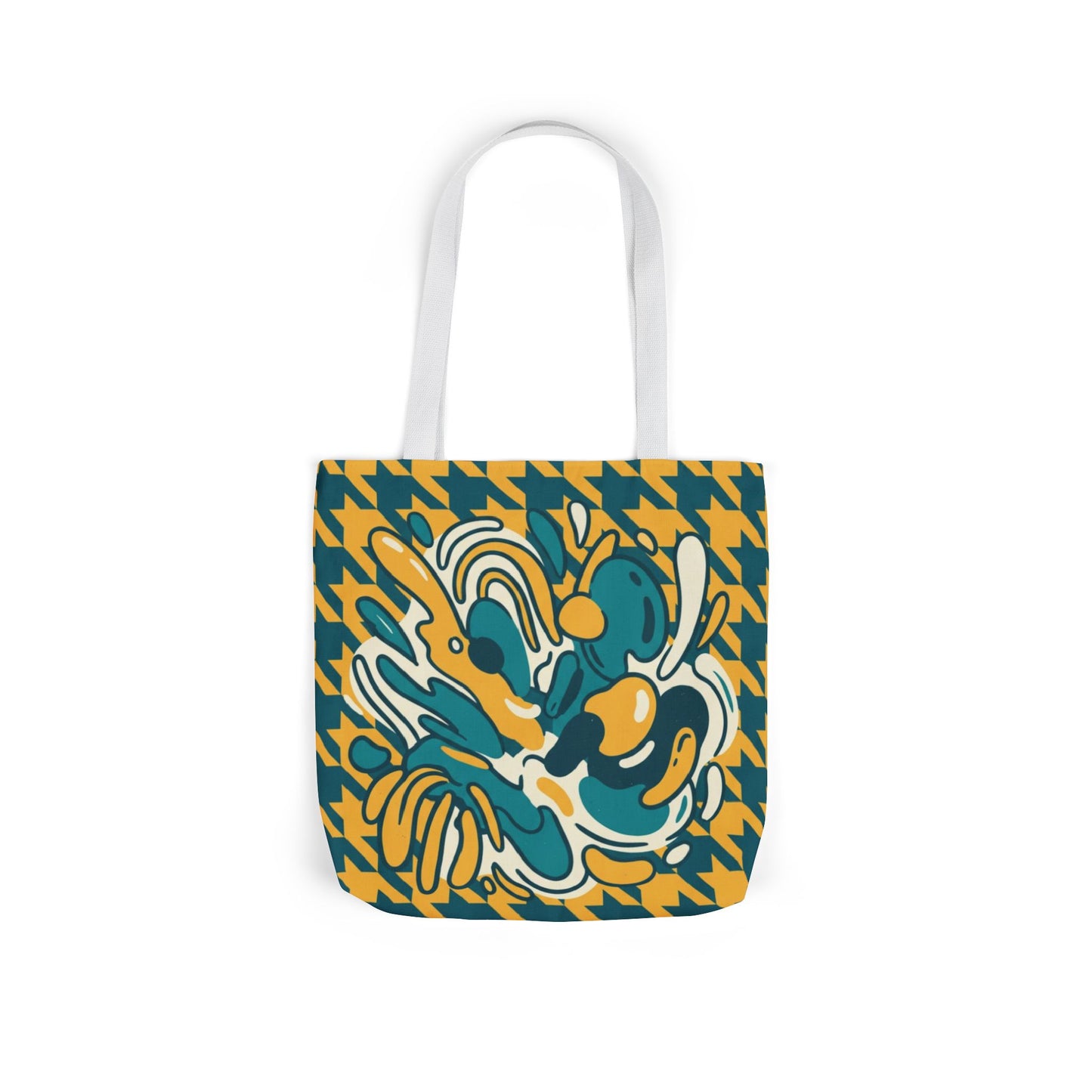 Retro Floral Houndstooth Canvas Tote
