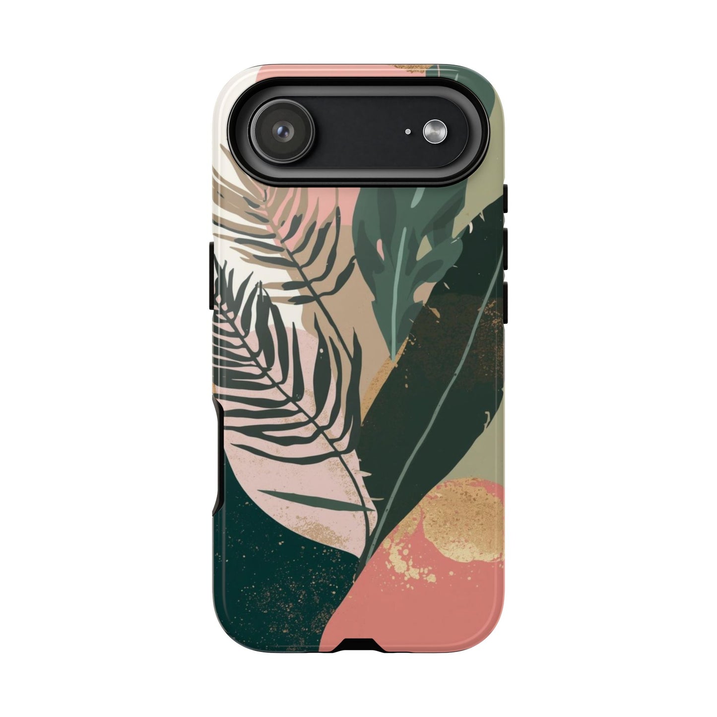 Tropical Leaf Tough Phone Case — Abstract Pink & Green Botanical Protective Cover
