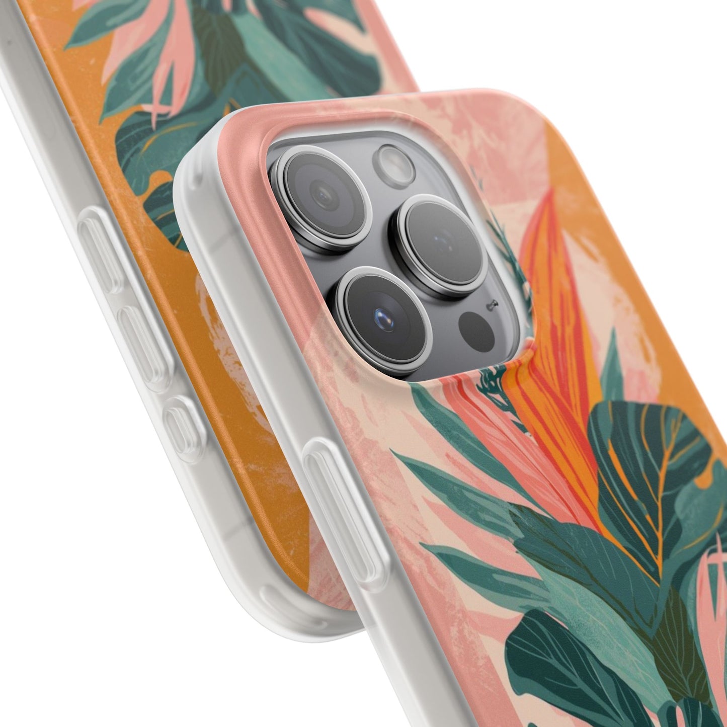Tropical Botanical Phone Case — Pink & Orange Floral Flexi Case