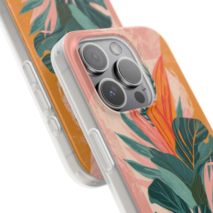 Tropical Botanical Phone Case — Pink & Orange Floral Flexi Case