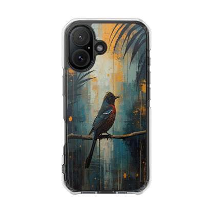 Clear Magnetic Phone Case — Artful Tūī Bird on Branch Design