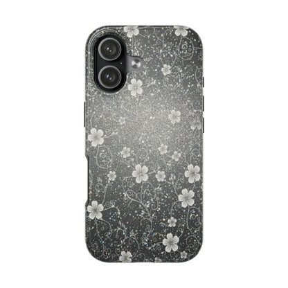 Floral Sparkle Tough Phone Case — Black & Silver Vintage Blossom
