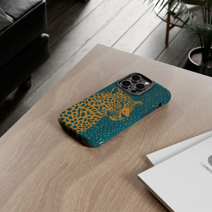 Leopard Spotlight Phone Case — Teal Gold Animal Print Protective Cover