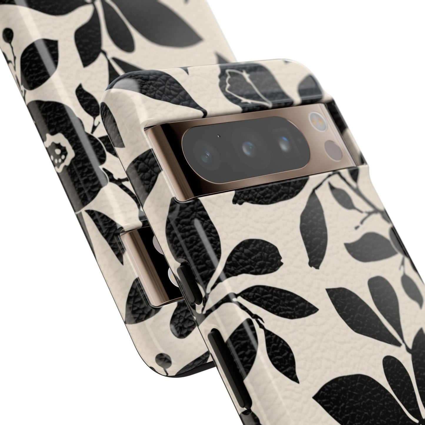 Black Floral Pattern Phone Case — Monochrome Botanical Tough Case