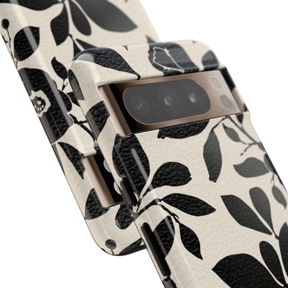 Black Floral Pattern Phone Case — Monochrome Botanical Tough Case