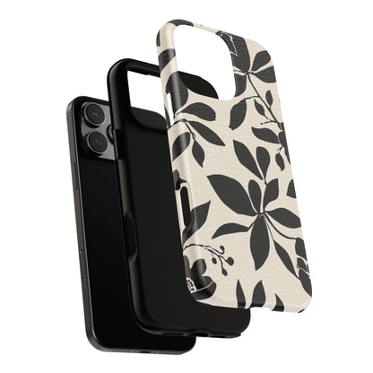 Black Floral Pattern Phone Case — Monochrome Botanical Tough Case