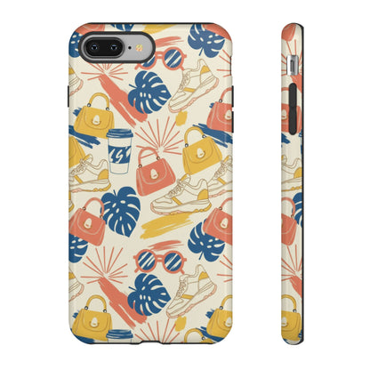 Tough Cases: Retro Summer Pattern Phone Case – Sunglasses, Sneakers & Tropical Leaves