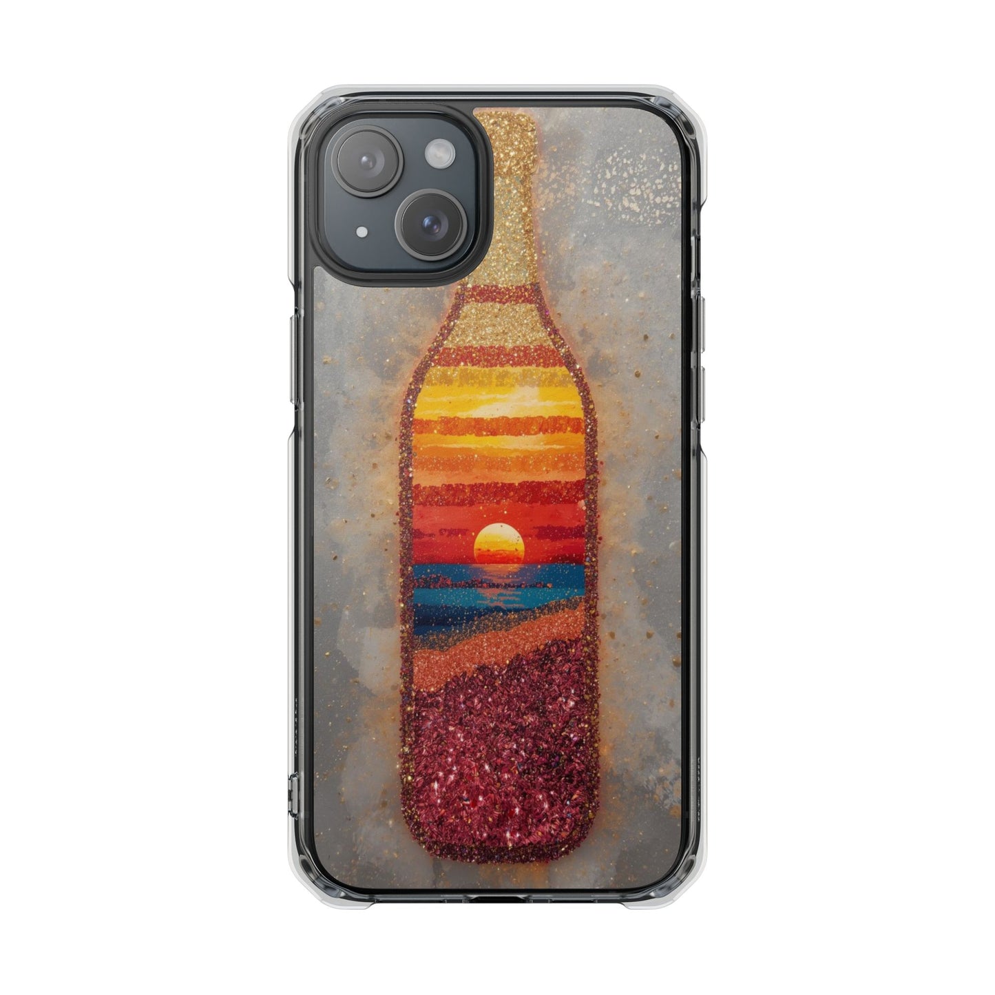Clear Magnetic Phone Case — Sunset Bottle Beach Art