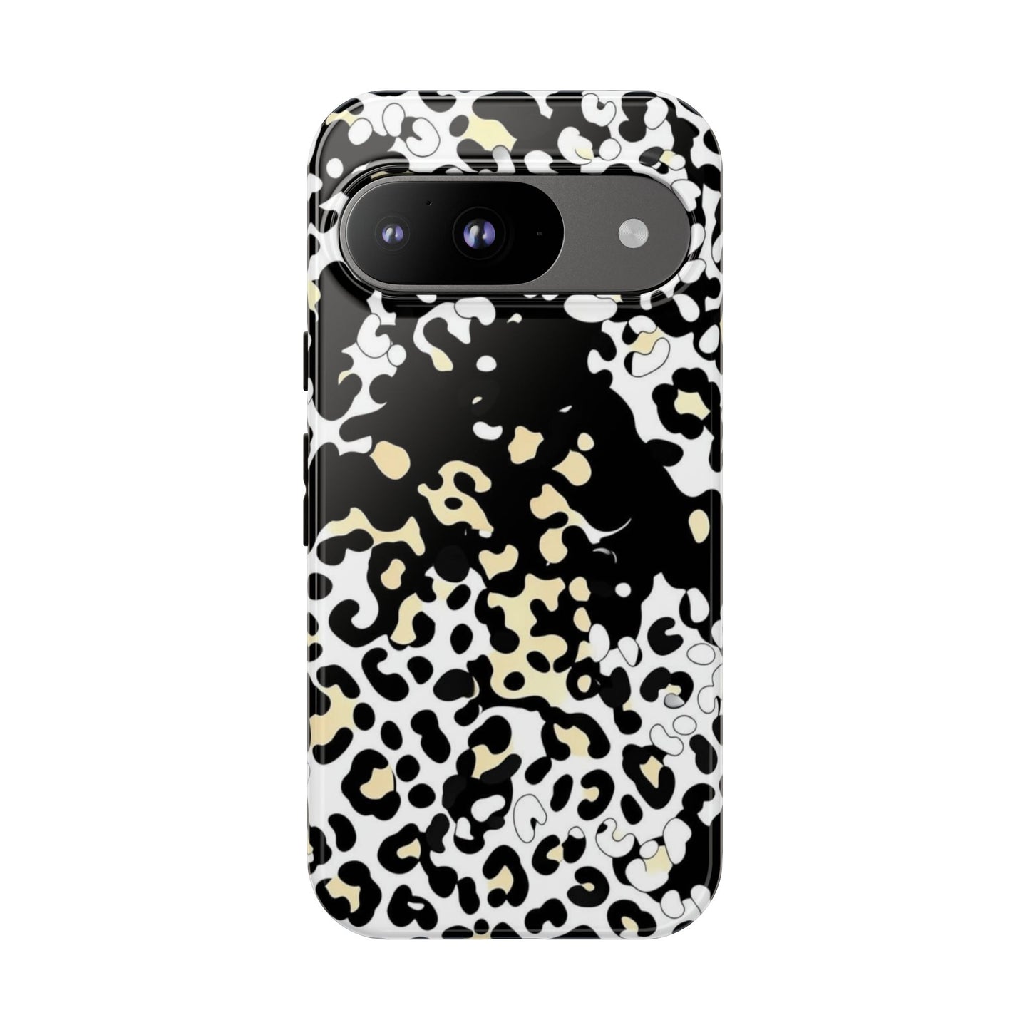 Leopard Splash Tough Phone Case — Black & Cream Animal Print Protective Cover