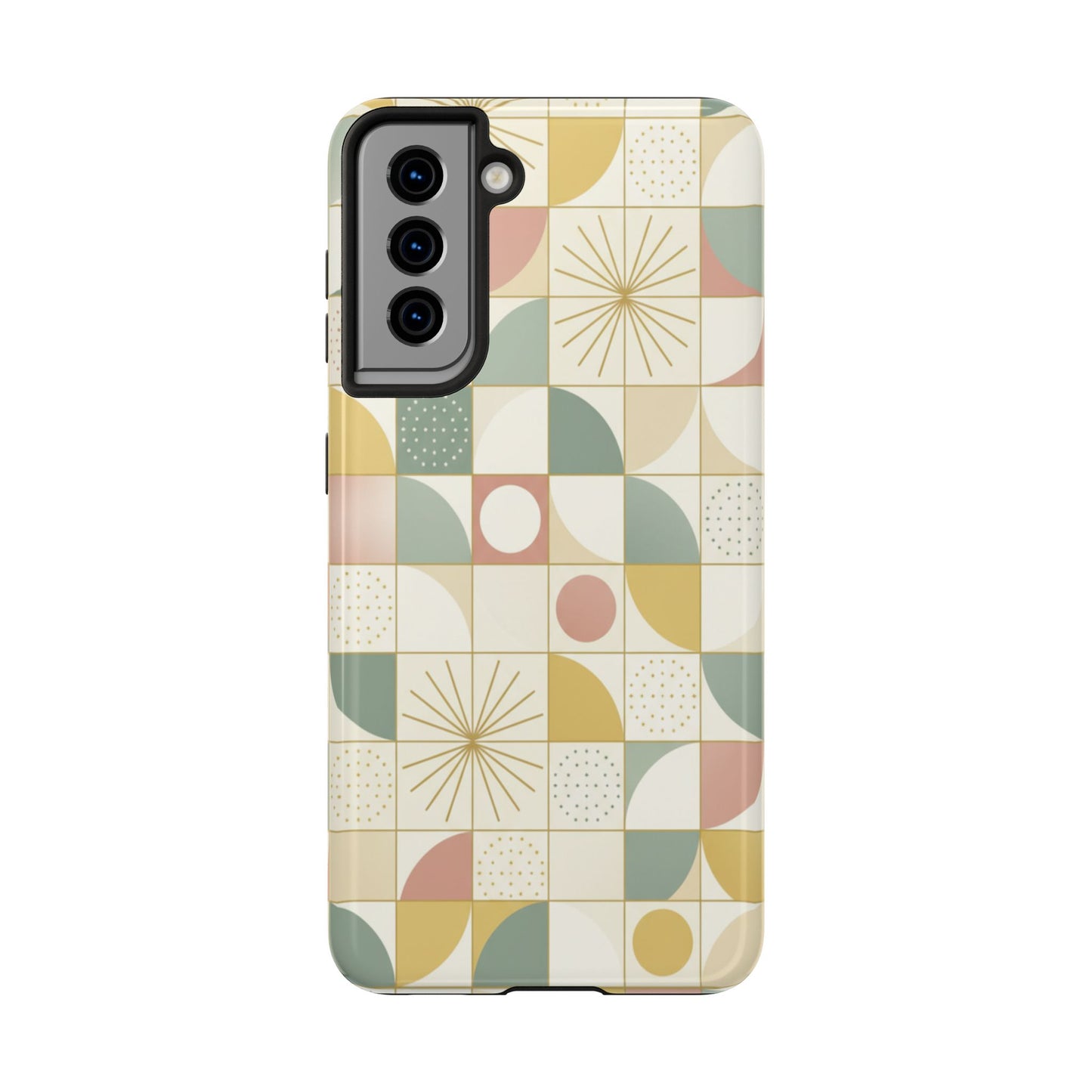Retro Geometric Tough Phone Case — Pastel Midcentury Pattern
