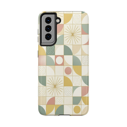 Retro Geometric Tough Phone Case — Pastel Midcentury Pattern