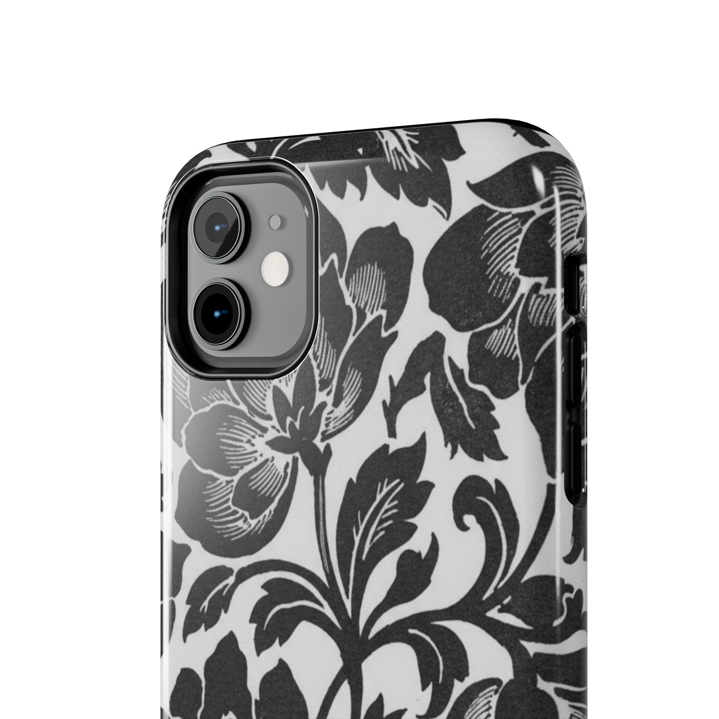 Tough Phone Case — Black & White Vintage Floral Protective Cover