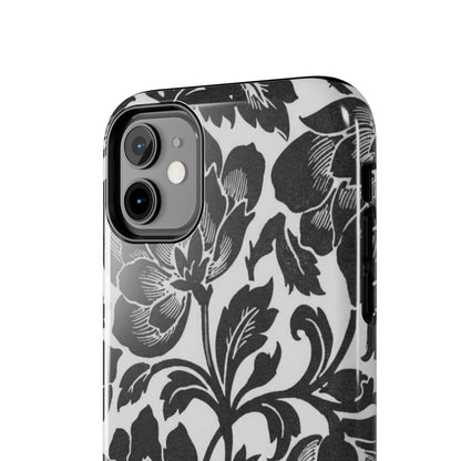 Tough Phone Case — Black & White Vintage Floral Protective Cover