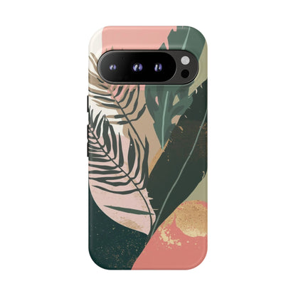 Tropical Leaf Tough Phone Case — Abstract Pink & Green Botanical Protective Cover