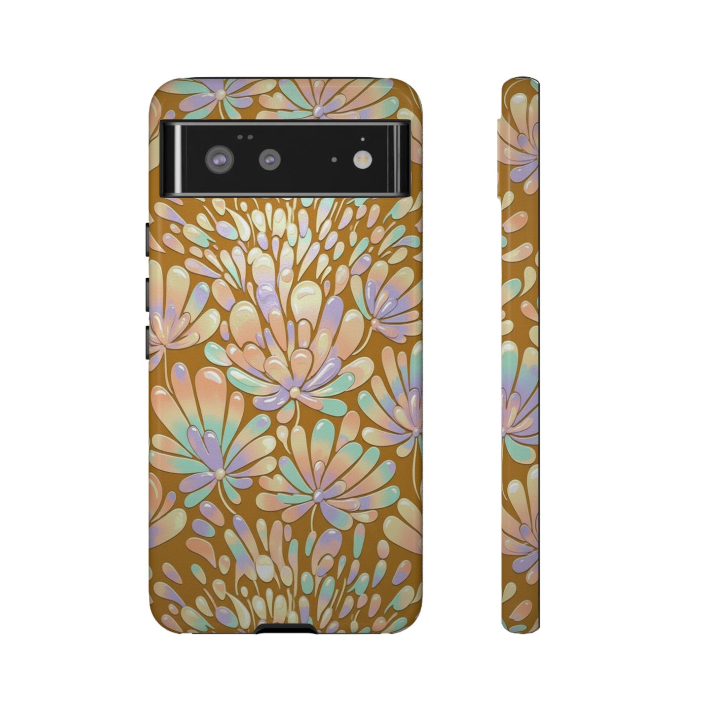 Floral Burst Tough Phone Case – Gold Pastel Botanical Protection