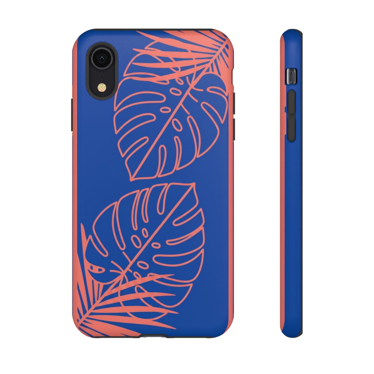 Tropical Monstera Phone Case — Blue & Coral Leaf Protective Cover