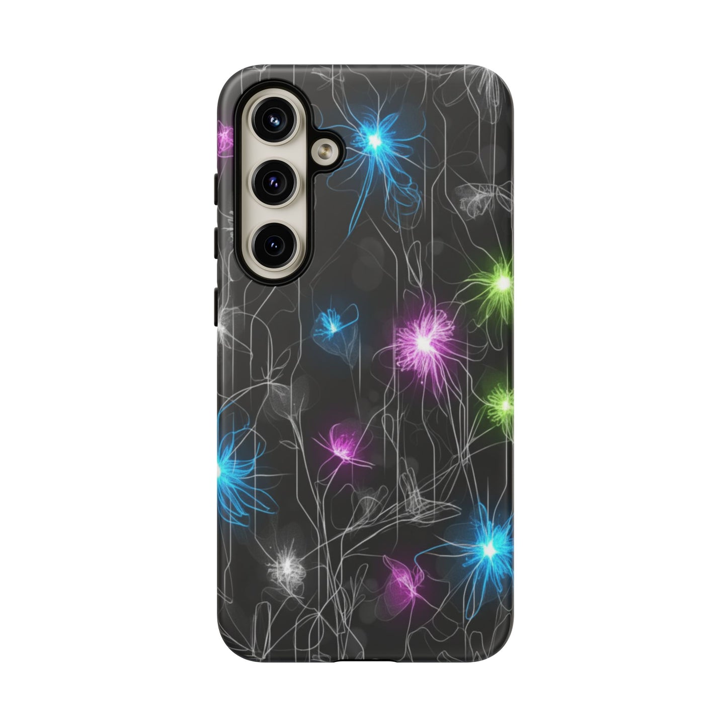 Neon Floral Tough Phone Case — Glow Flower Protective iPhone Cover