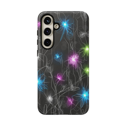 Neon Floral Tough Phone Case — Glow Flower Protective iPhone Cover