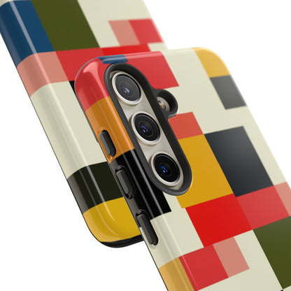 Abstract Color Block Tough Phone Case — Retro Geometric Protective Cover