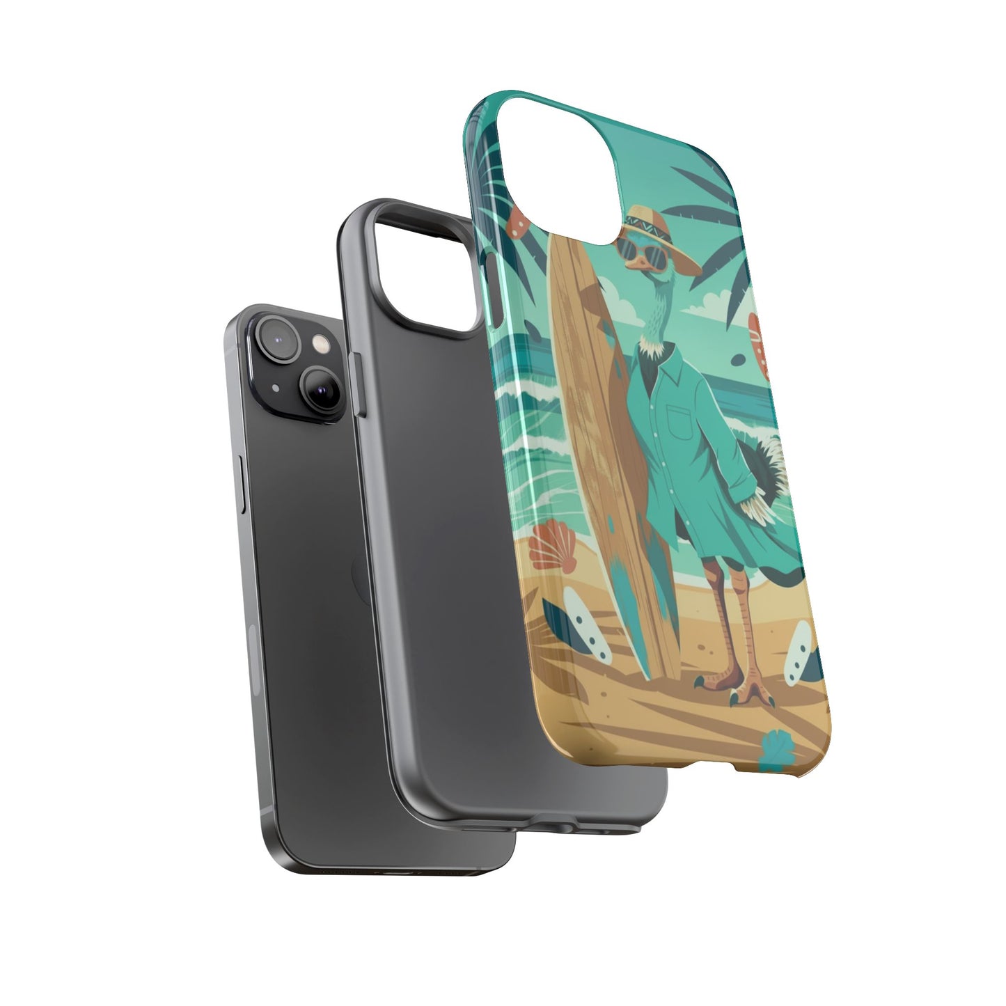 Phone Case — Retro Dressed Seagull Surfing Beach Illustration