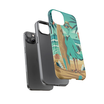 Phone Case — Retro Dressed Seagull Surfing Beach Illustration