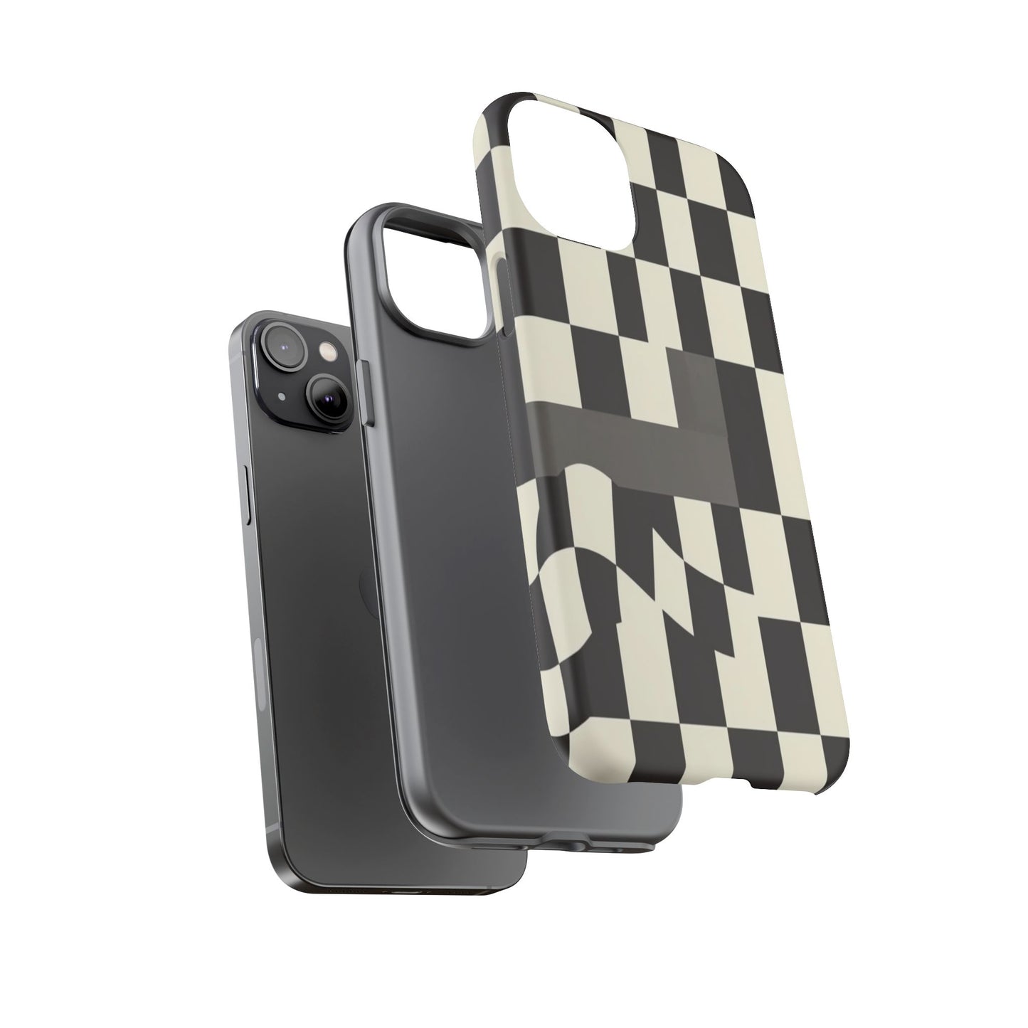 Checkerboard Wave Phone Case — Black & Cream Graphic Tough Case