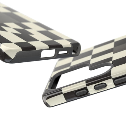 Checkerboard Wave Phone Case — Black & Cream Graphic Tough Case