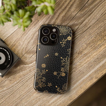 Floral Gold Foil Leather Texture Tough Phone Case