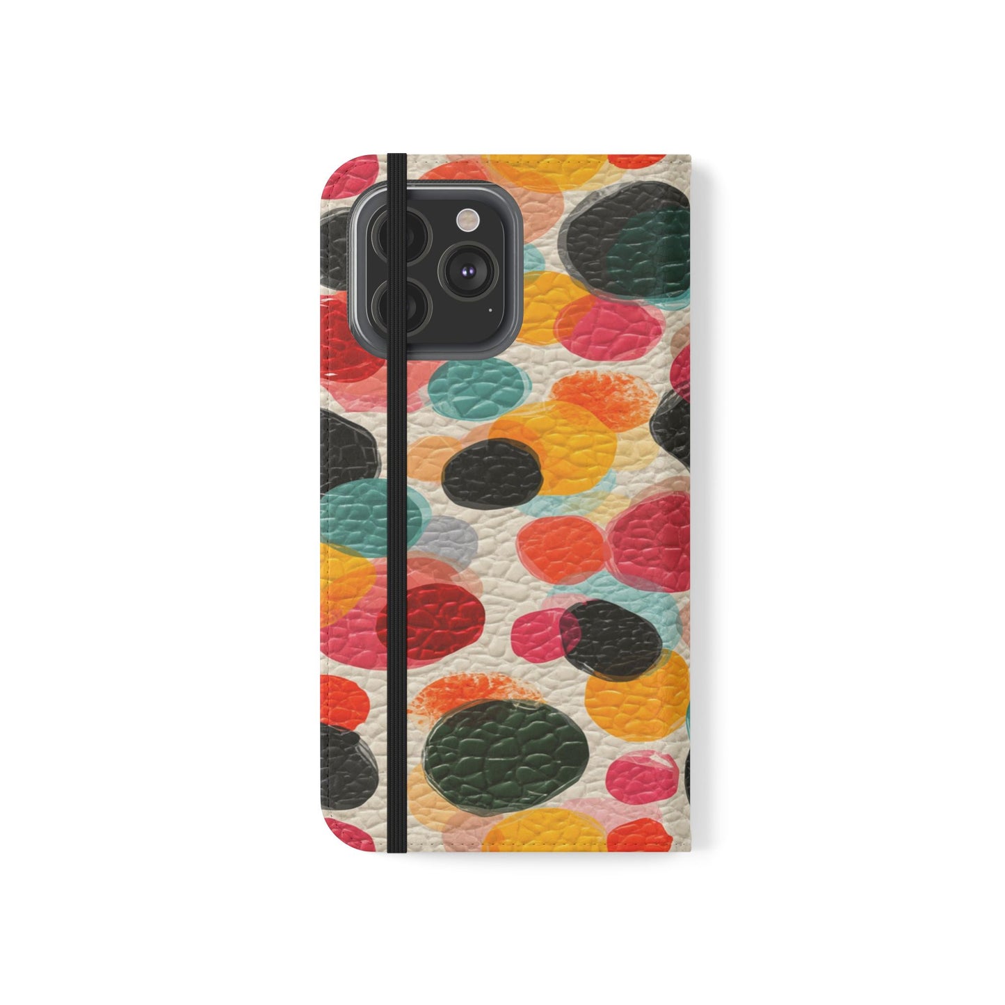 Colorful Confetti Dot Flip Phone Case — Retro Polka Wallet Cover