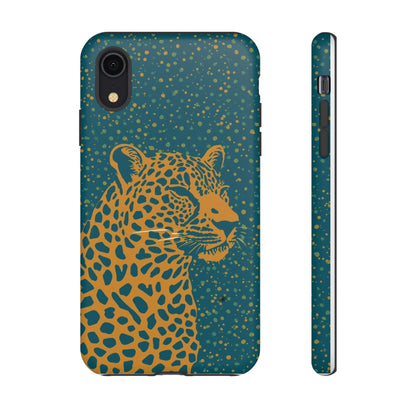 Leopard Spotlight Phone Case — Teal Gold Animal Print Protective Cover