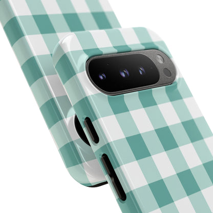 Mint Green Buffalo Check Tough Phone Case — Durable Plaid Protective Cover