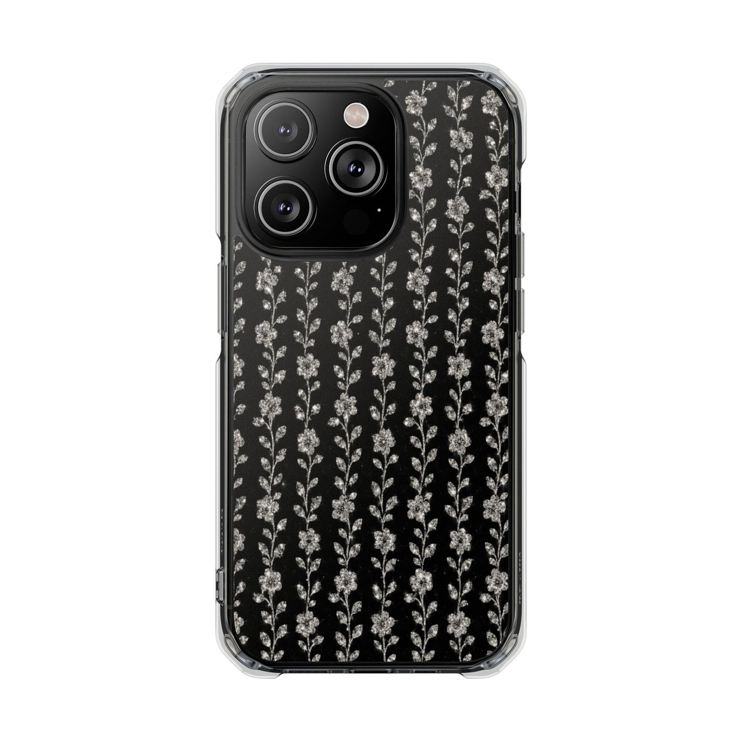 Clear Magnetic Phone Case — Minimal Black Floral Vine Pattern