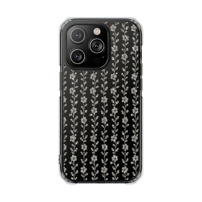 Clear Magnetic Phone Case — Minimal Black Floral Vine Pattern