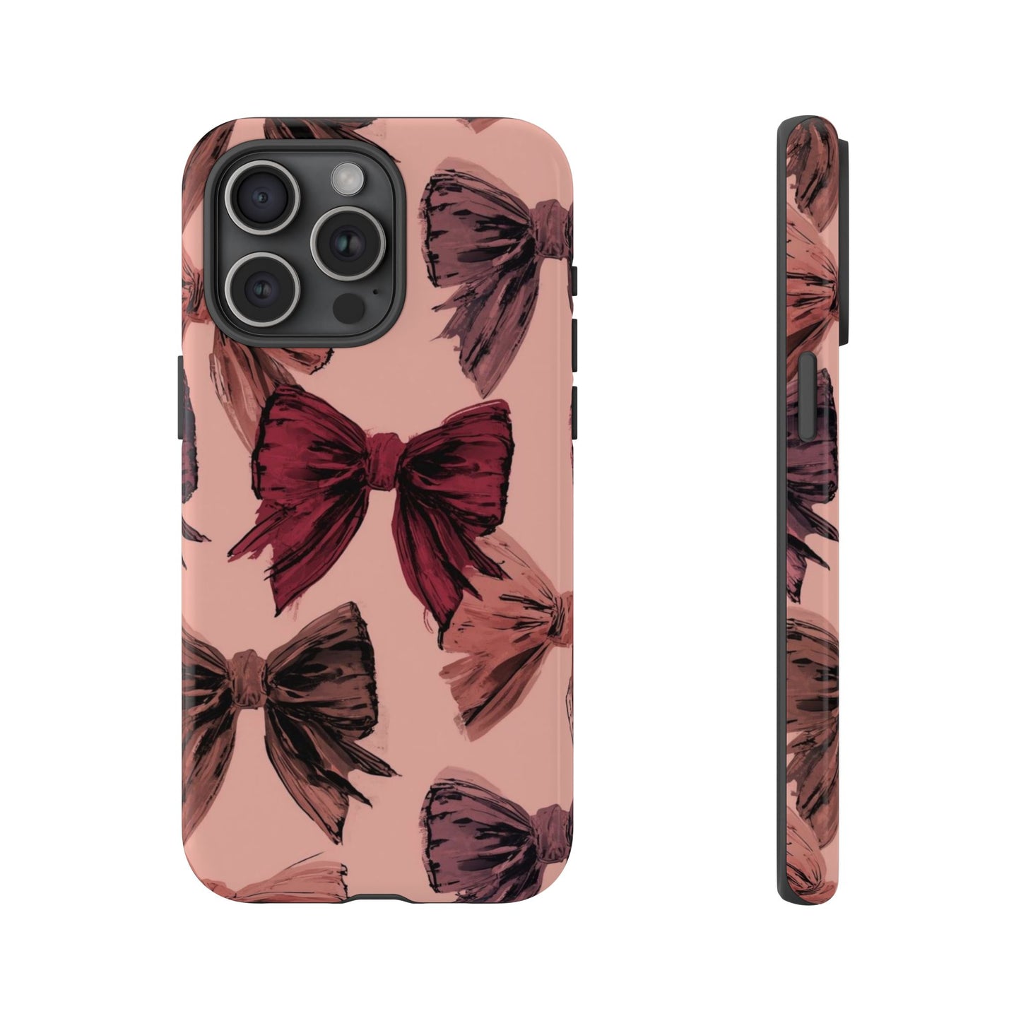 Bow Pattern Tough Phone Case — Pink Watercolor Bows Protective iPhone Cover