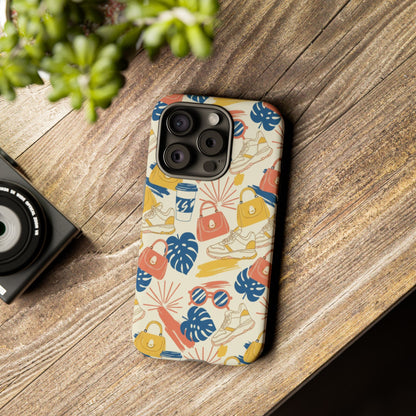 Tough Cases: Retro Summer Pattern Phone Case – Sunglasses, Sneakers & Tropical Leaves