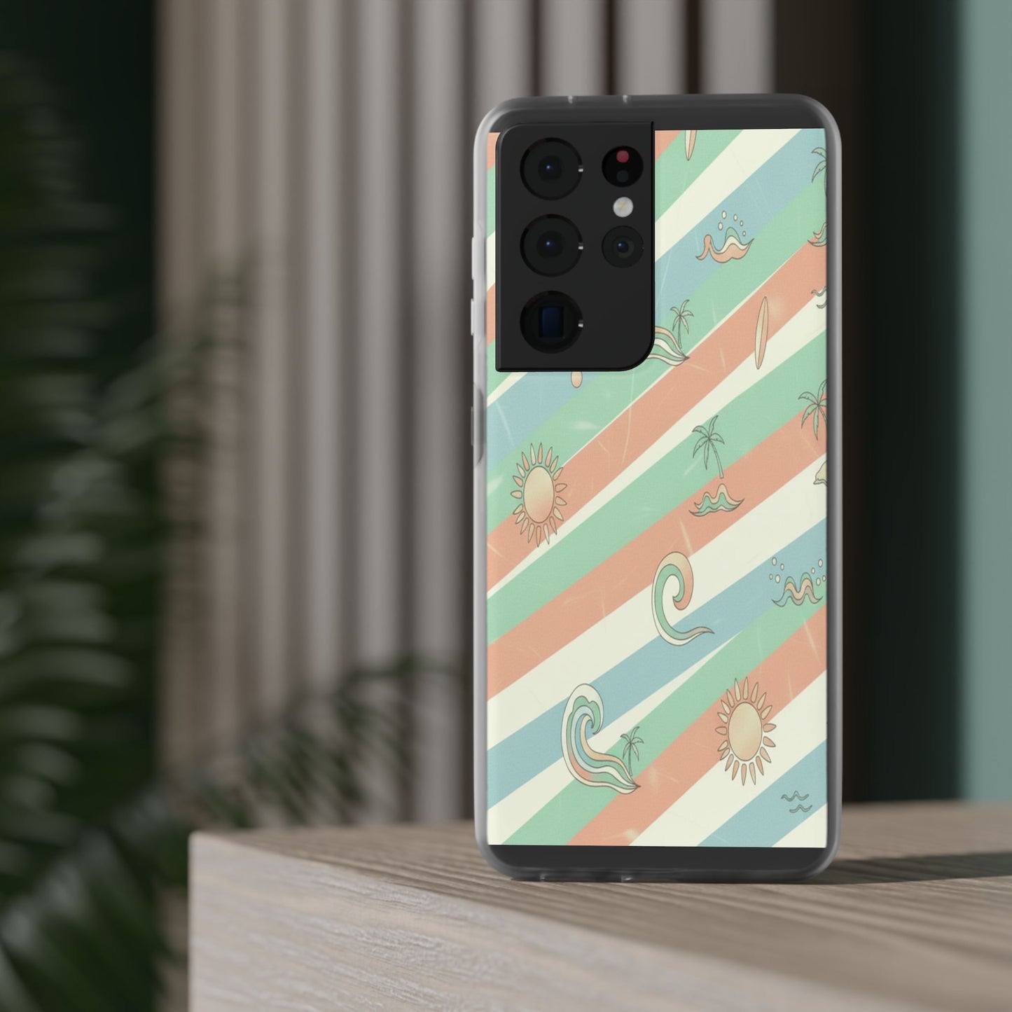 Beach Vibes Phone Case — Retro Pastel Surf & Palm Protective Flexi Case