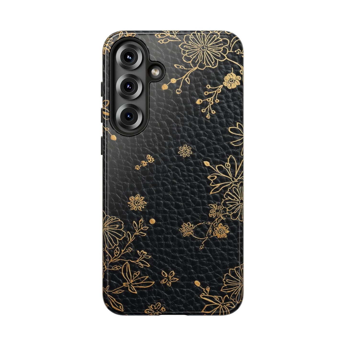Floral Gold Foil Leather Texture Tough Phone Case